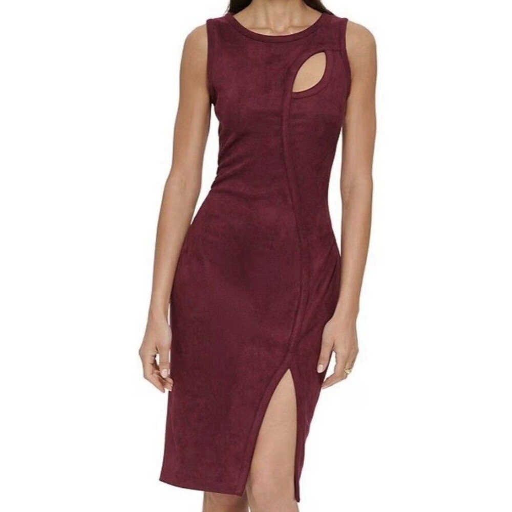 Guess Stretch Faux Suede Cut-Out Bodycon Dress Wine Red Size 6 NWT!!
